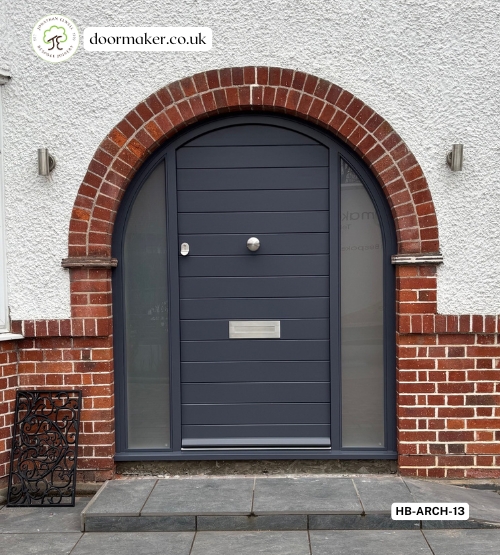 contemporary arched door grey with sidelights