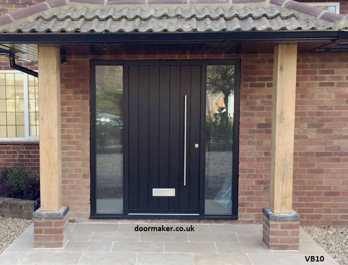 contemporary black door with side lights