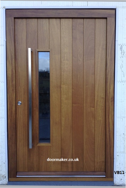 vertical boarded contemporary door with vision panel