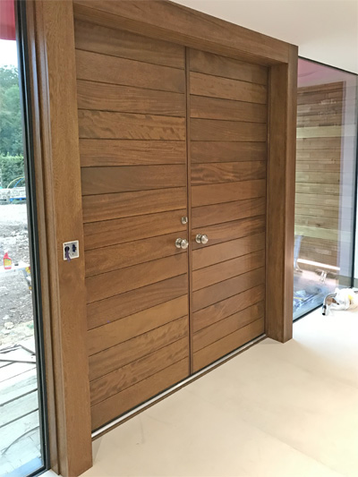 contemporary double doors iroko inside view